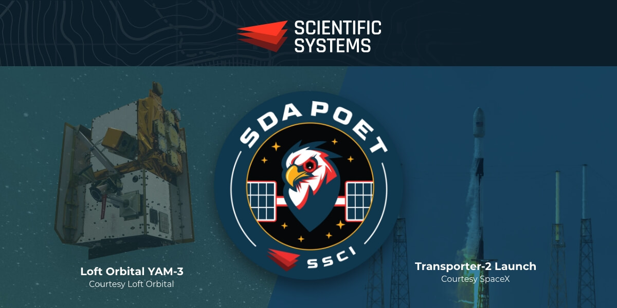 SDA Poet logo over Loft Orbital and Transporter 2 photos