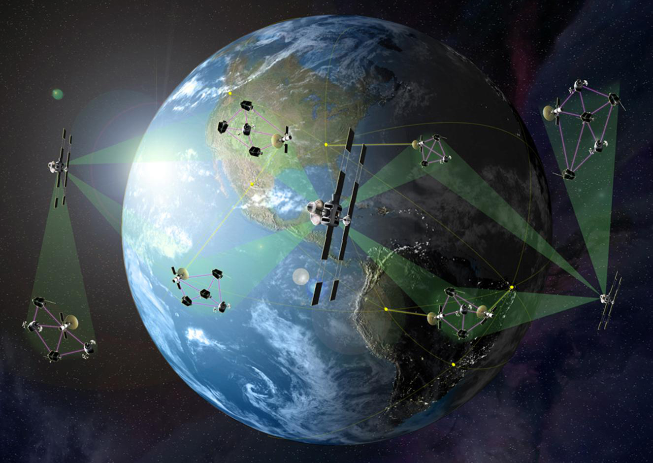 Satellite drawings over globe