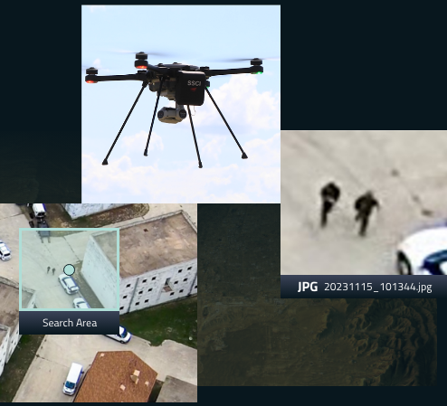 drone in the air and photos of the ground from it